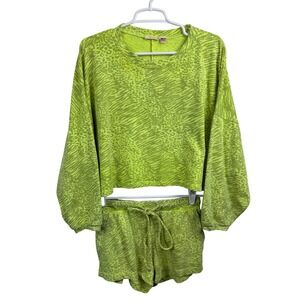 Maronie Lime Green Animal Print 2 Piece Lounge Set Crop Top Shorts Small
